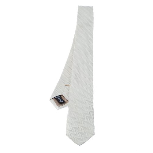 Ivory Silk Zig Zag Embossed Skinny Tie - Emporio Armani - Modalova