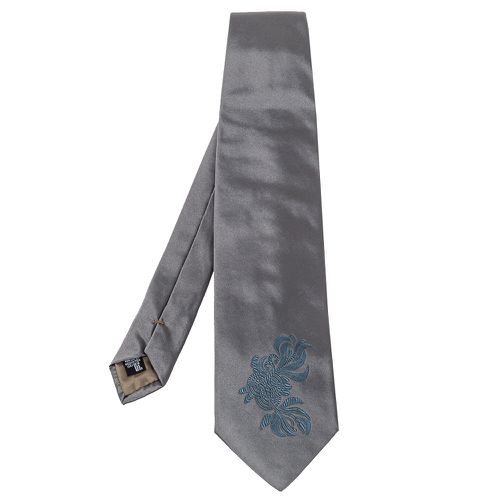 Emporio Armani Grey Floral Detail Silk Traditional Tie - Emporio Armani - Modalova