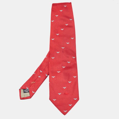 Emporio Armani Red Logo Patterned Silk Traditional Tie - Emporio Armani - Modalova