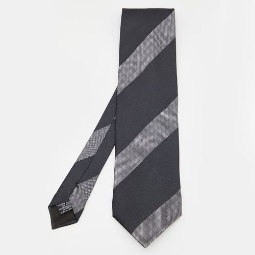 Emporio Armani Black & Grey Striped Silk Tie - Emporio Armani - Modalova