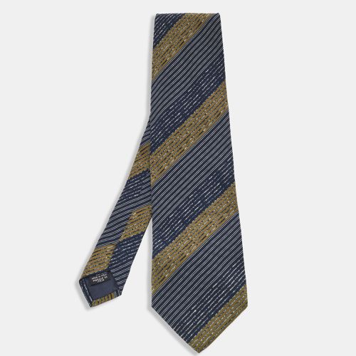 Navy Striped Silk Traditional Tie - Emporio Armani - Modalova