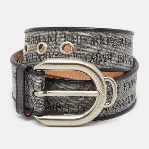 Emporio Armani Grey/Black Logo Print Fabric and Leather Buckle Belt - Emporio Armani - Modalova