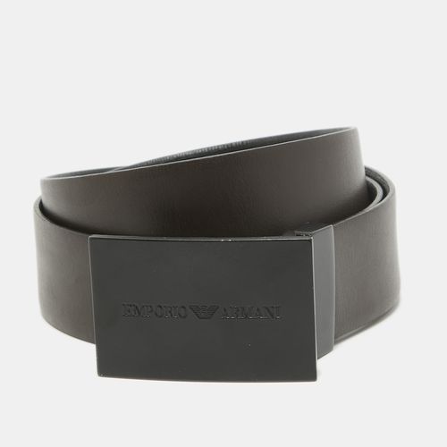 Choco Brown Leather Reversible Cut to Size Buckle Belt - Emporio Armani - Modalova