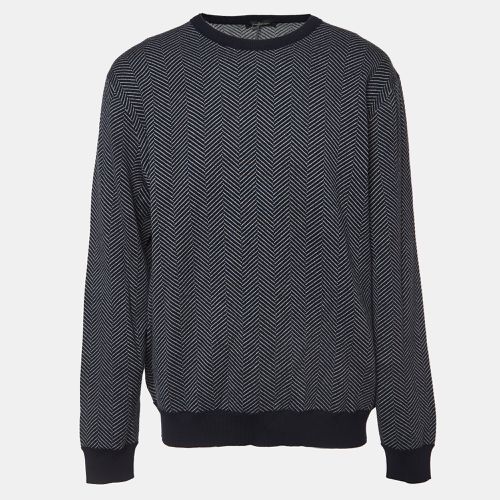 Ermenegildo Zegna Navy Blue Herringbone Wool Sweatshirt 4XL - Ermenegildo Zegna - Modalova