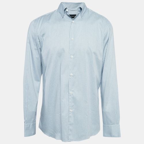 Ermenegildo Zegna Blue Checked Cotton Button Front Shirt L - Ermenegildo Zegna - Modalova