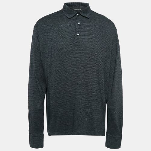 Ermenegildo Zegna Black Printed Cotton and Wool Knit Polo T-Shirt XXL - Ermenegildo Zegna - Modalova