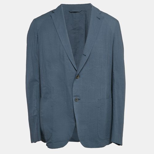 Ermenegildo Zegna Blue Textured Cotton Riviera Jacket XL - Ermenegildo Zegna - Modalova