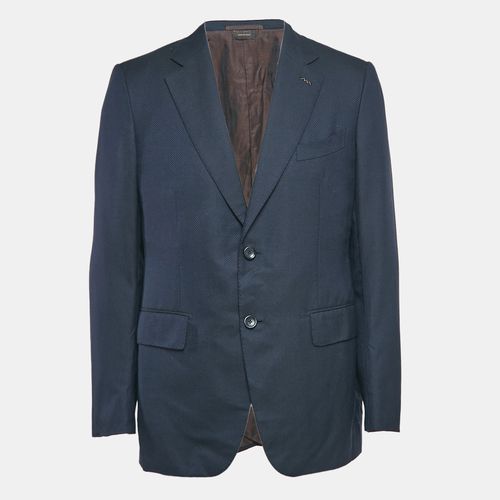 Ermenegildo Zegna Couture Navy Blue Cashmere Jacquard Jacket XL - Ermenegildo Zegna - Modalova