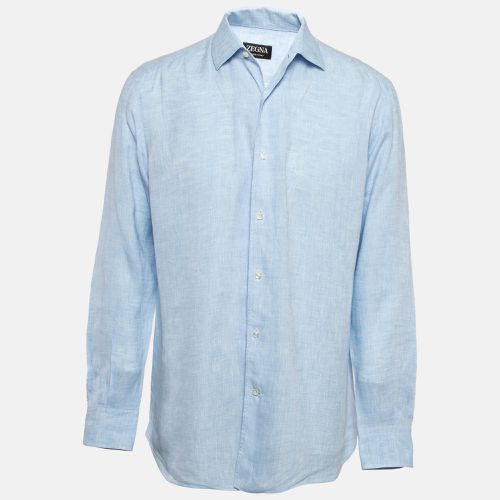 Ermenegildo Zegna Blue Linen Regular Fit Shirt L - Ermenegildo Zegna - Modalova