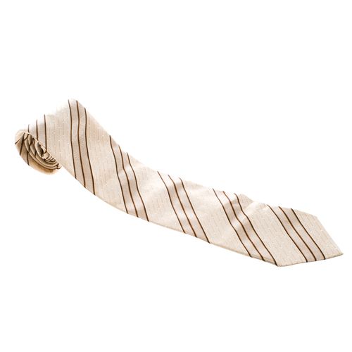 Ermenegildo Zegna Beige Diagonal Striped and Dotted Silk Jacquard Tie - Ermenegildo Zegna - Modalova