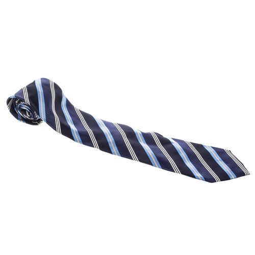 Ermenegildo Zegna Blue Diagonal Striped Silk Jacquard Traditional Tie - Ermenegildo Zegna - Modalova