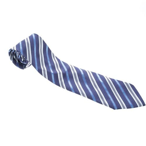 Ermenegildo Zegna Blue Diagonal Striped Silk Jacquard Traditional Tie - Ermenegildo Zegna - Modalova