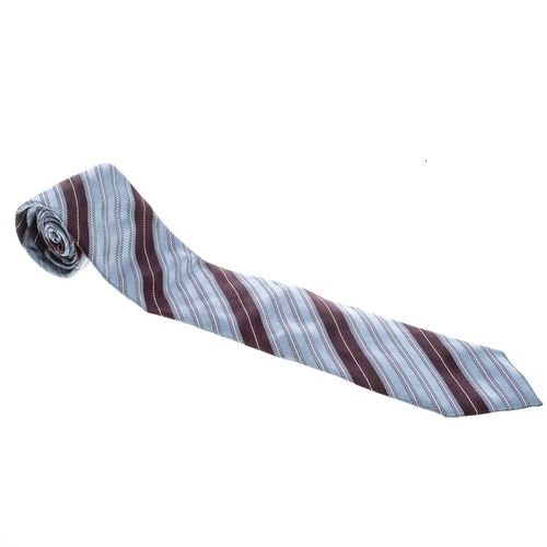 Ermenegildo Zegna Blue and Brown Diagonal Striped Silk Jacquard Tie - Ermenegildo Zegna - Modalova