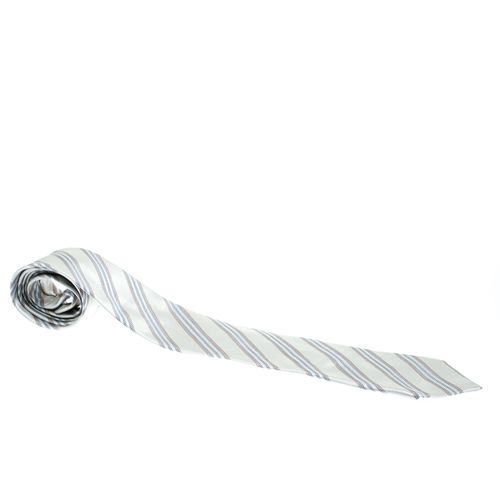 Ermenegildo Zegna Couture Grey and Blue Diagonal Striped Silk Traditional Tie - Ermenegildo Zegna - Modalova