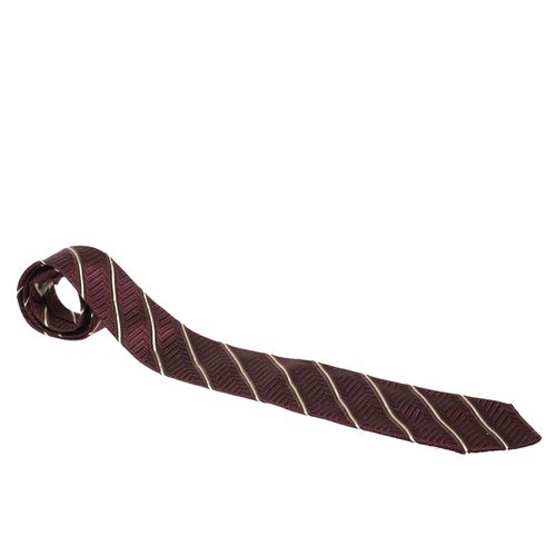 Ermenegildo Zegna Vintage Burgundy Chevron Patterned Jacquard Silk Tie - Ermenegildo Zegna - Modalova