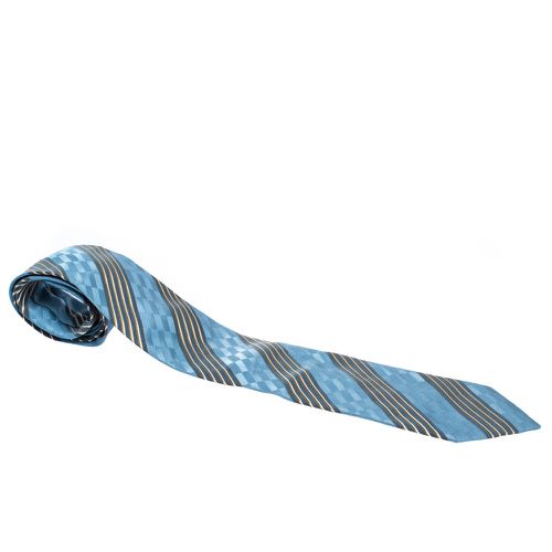 Ermenegildo Zegna Couture Blue Diagonal Striped Silk Jacquard Traditional Tie - Ermenegildo Zegna - Modalova