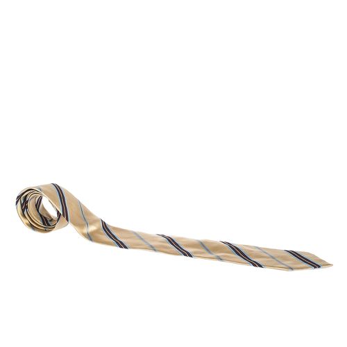 Ermenegildo Zegna Cream Diagonal Striped Traditional Silk Tie - Ermenegildo Zegna - Modalova