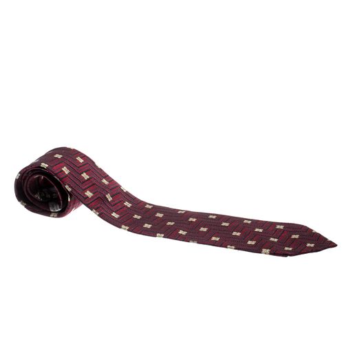 Ermenegildo Zegna Burgundy Silk Jacquard Zig Zag Floral Pattern Tie - Ermenegildo Zegna - Modalova