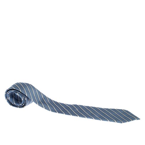 Ermenegildo Zegna Couture Blue Striped Jacquard Silk Tie - Ermenegildo Zegna - Modalova