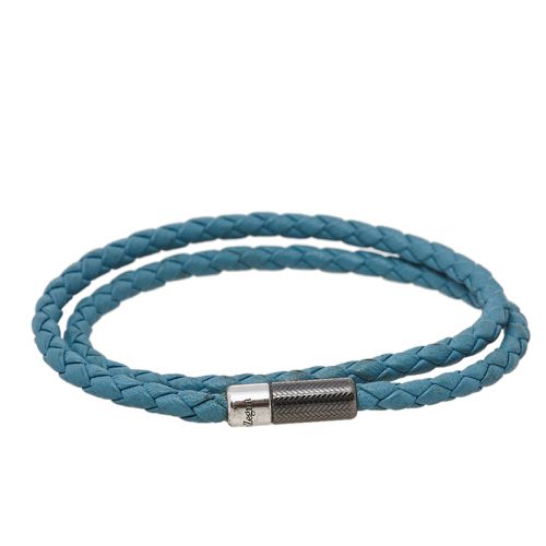 Ermenegildo Zegna Blue Woven Leather Double Wrap Bracelet - Ermenegildo Zegna - Modalova