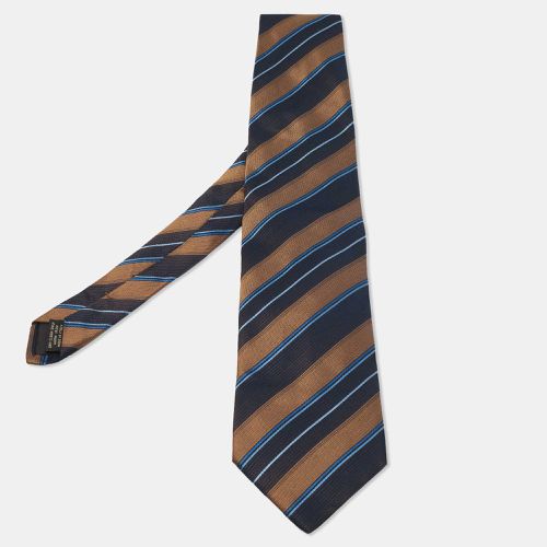 Navy Blue Diagonal Striped Silk Tie - Ermenegildo Zegna - Modalova