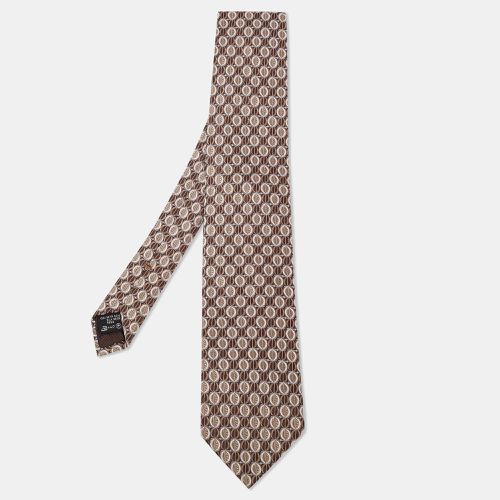 Ermenegildo Zegna Brown Geometric Pattern Jacquard Silk Tie - Ermenegildo Zegna - Modalova