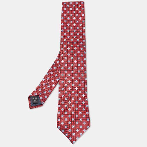 Ermenegildo Zegna Red Checked Floral Jacquard Silk Tie - Ermenegildo Zegna - Modalova