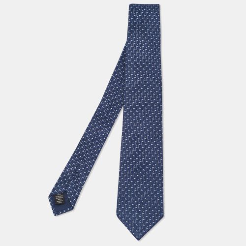 Ermenegildo Zegna Navy Blue Flag Print Silk Tie - Ermenegildo Zegna - Modalova