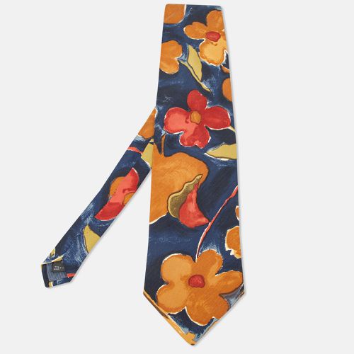 Ermenegildo Zegna Navy Blue Floral Paint Print Silk Traditional Tie - Ermenegildo Zegna - Modalova