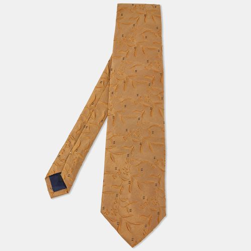 Ermenegildo Zegna Gold Brown Embossed Silk Jacquard Tie - Ermenegildo Zegna - Modalova