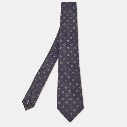 Ermenegildo Zegna Navy Blue Print Silk Tie - Ermenegildo Zegna - Modalova