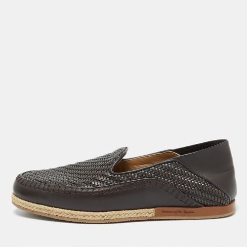 Ermenegildo Zegna Dark Brown Leather Pelle Tessuta Espadrilles Loafers Size 39 - Ermenegildo Zegna - Modalova