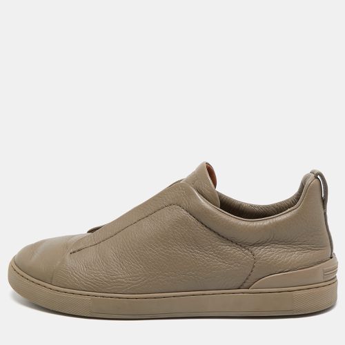 Ermenegildo Zegna Olive Green Leather Triple Stitch Slip On Sneakers Size 44.5 - Ermenegildo Zegna - Modalova