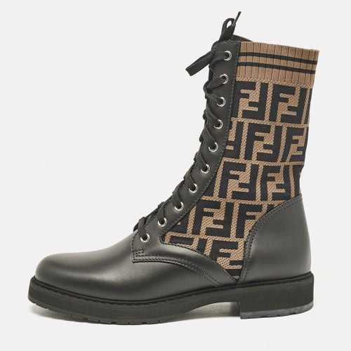 Fendi Black/Brown Fabric and Leather Rockoko Combat Boots Size 41 - Fendi - Modalova