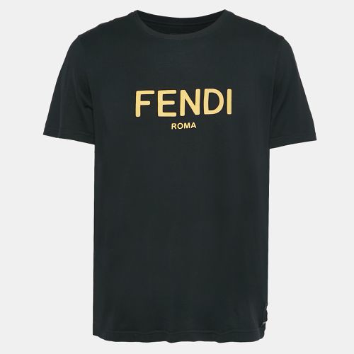 Fendi Black Cotton Logo Leather Applique Jersey T-Shirt XL - Fendi - Modalova