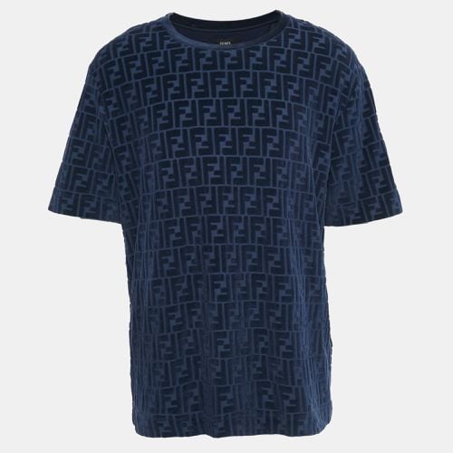 Fendi Navy Blue Zucca Flocked Jersey T-Shirt XL - Fendi - Modalova