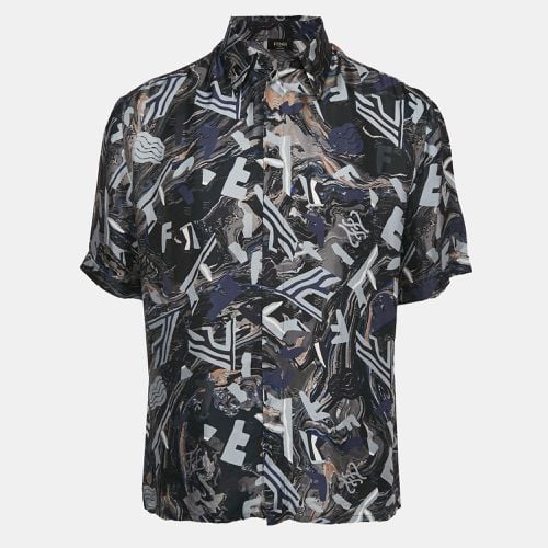 Fendi Blue Fragment Print Silk Short Sleeve Shirt M - Fendi - Modalova