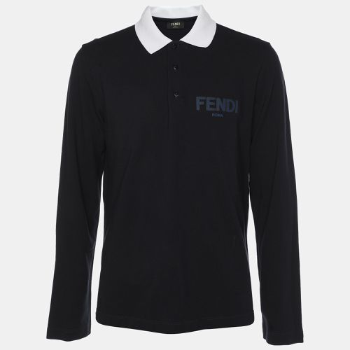 Fendi Navy Blue Cotton Knit Long Sleeve Polo Shirt M - Fendi - Modalova