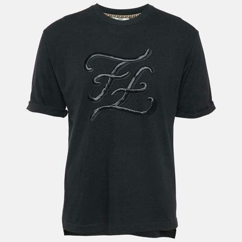 Fendi Black FF Karligraphy Embroidered Jersey Crew Neck T-Shirt L - Fendi - Modalova