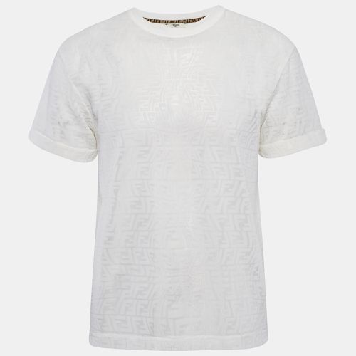 Fendi White FF Patterned Stretch Knit Half Sleeve T-shirt XS - Fendi - Modalova