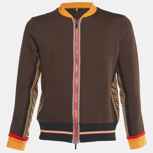 Fendi Brown Knit Zucca FF Logo Trimmed Zip-Up Jacket S - Fendi - Modalova