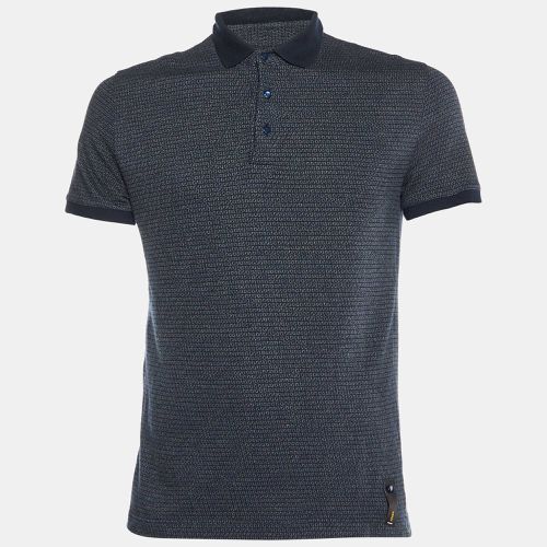 Fendi Blue FF Monogram Patterned Cotton Knit Polo T-Shirt M - Fendi - Modalova