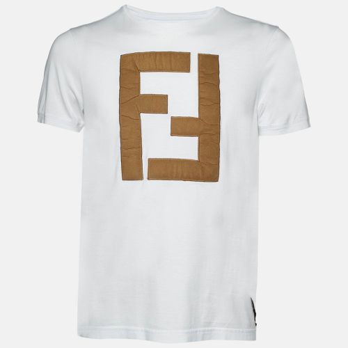 Fendi White FF Logo Patch Embroidered Cotton T-Shirt M - Fendi - Modalova