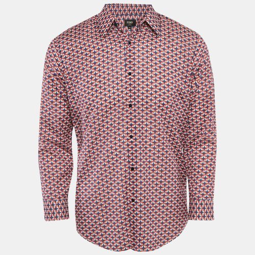 Fendi Blue/Red Geometric Print Cotton Long Sleeve Shirt M - Fendi - Modalova