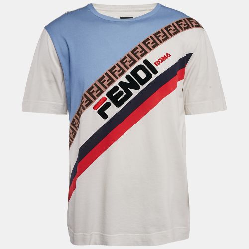 Fendi White Printed Cotton Round Neck T-Shirt M - Fendi - Modalova