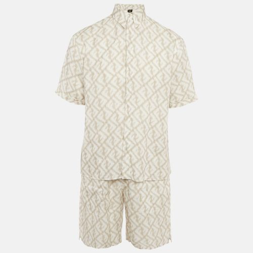 Fendi White Print Linen Shirt and Shorts Set S/M - Fendi - Modalova