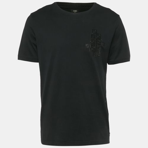 Fendi Black FF Rhinestone Applique Jersey T-Shirt XXL - Fendi - Modalova