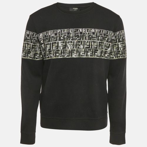 Fendi Black FF Print Cotton Knit Crewneck Sweater L - Fendi - Modalova