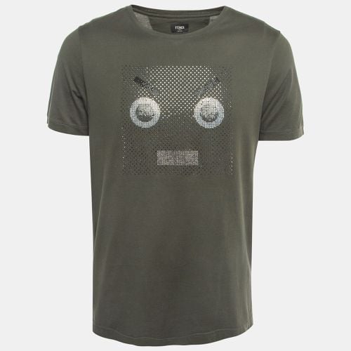 Fendi Green Embellished Eye Cotton Crew Neck T-Shirt M - Fendi - Modalova