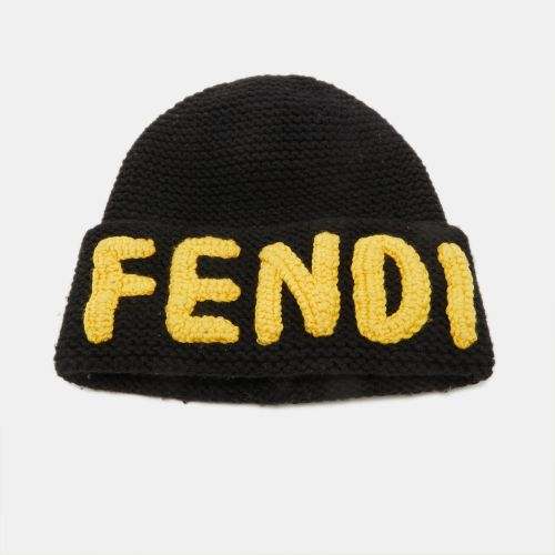 Fendi Black/Yellow Logo Knit Wool Beanie ( One Size ) - Fendi - Modalova